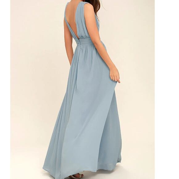 Lulus NWT Heavenly Hues Light Blue Plunging Chiffon Sleeveless Maxi Dress Small - Picture 5 of 10